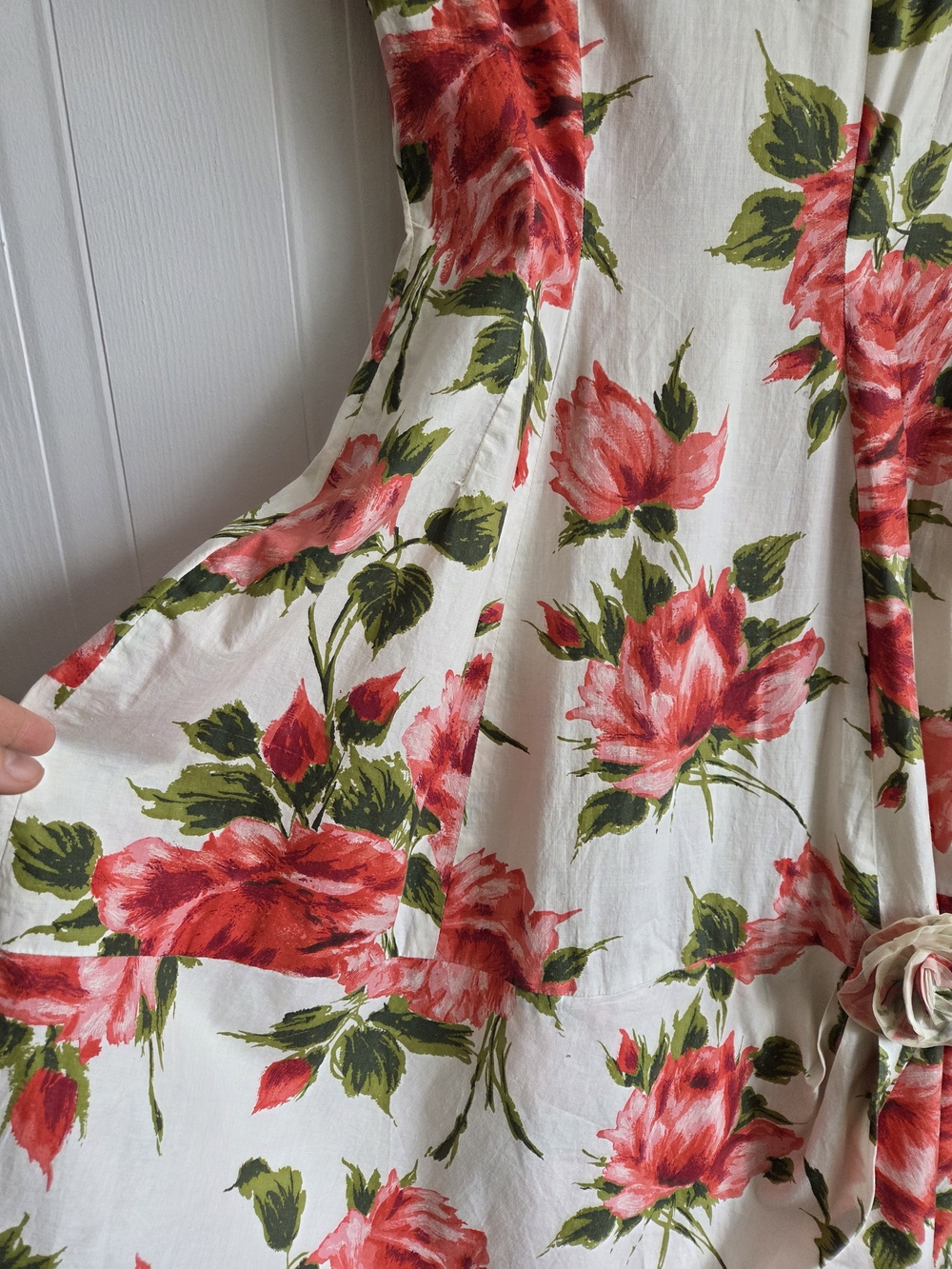 Beautiful Vintage 50s Rose Print Dress | Romantic Floral Cotton Medium - Picture 5 of 5